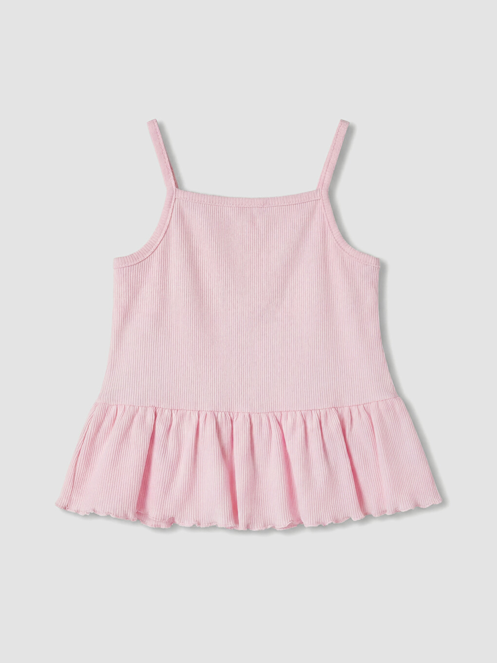 Pembe Kare Yaka Nakışlı Fırfırlı Kız Bebek Tişört-1