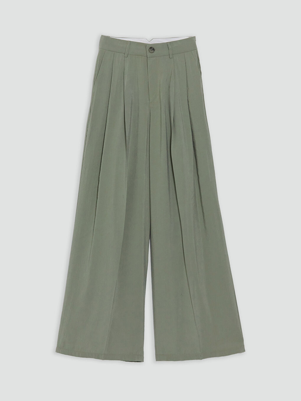 Yeşil Yüksek Bel Pileli Kadın Kumaş Pantolon-3