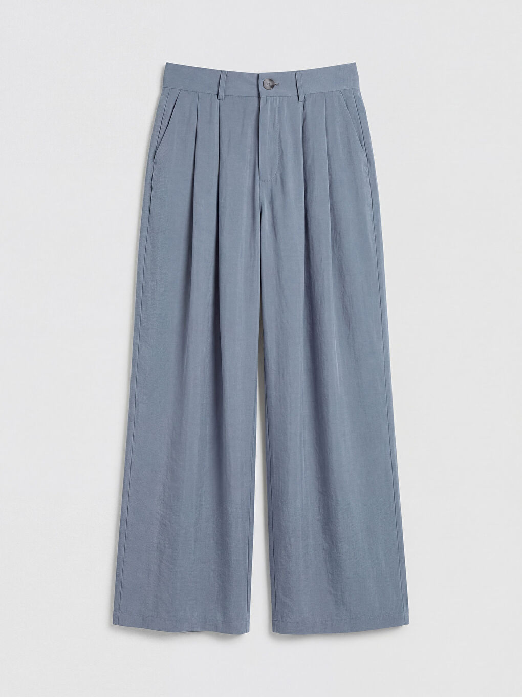 Mavi Yüksek Bel Pileli Kadın Kumaş Pantolon