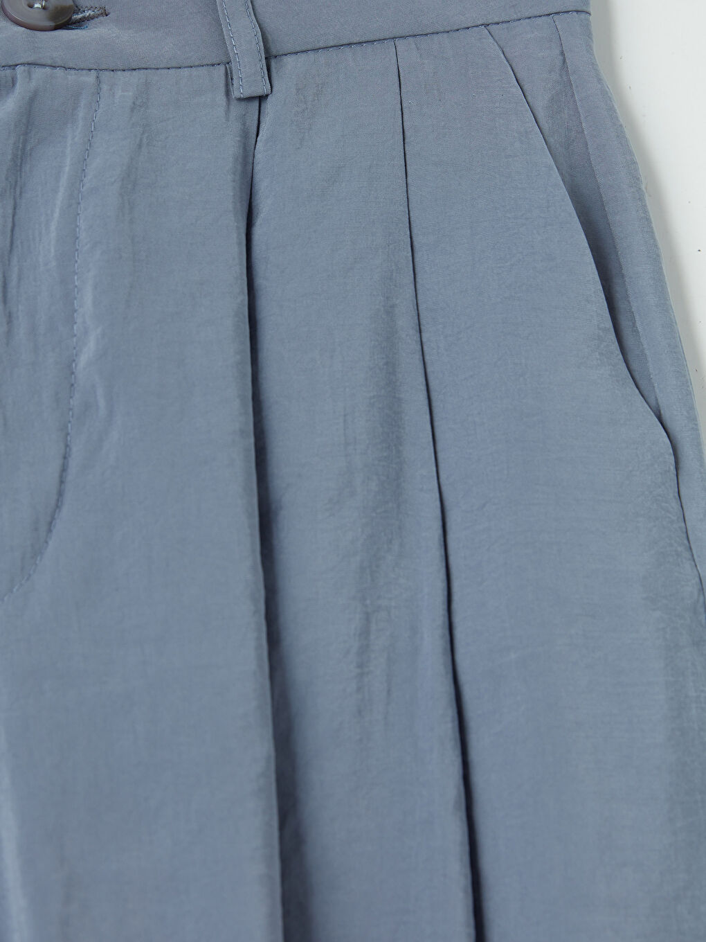 Mavi Yüksek Bel Pileli Kadın Kumaş Pantolon-2