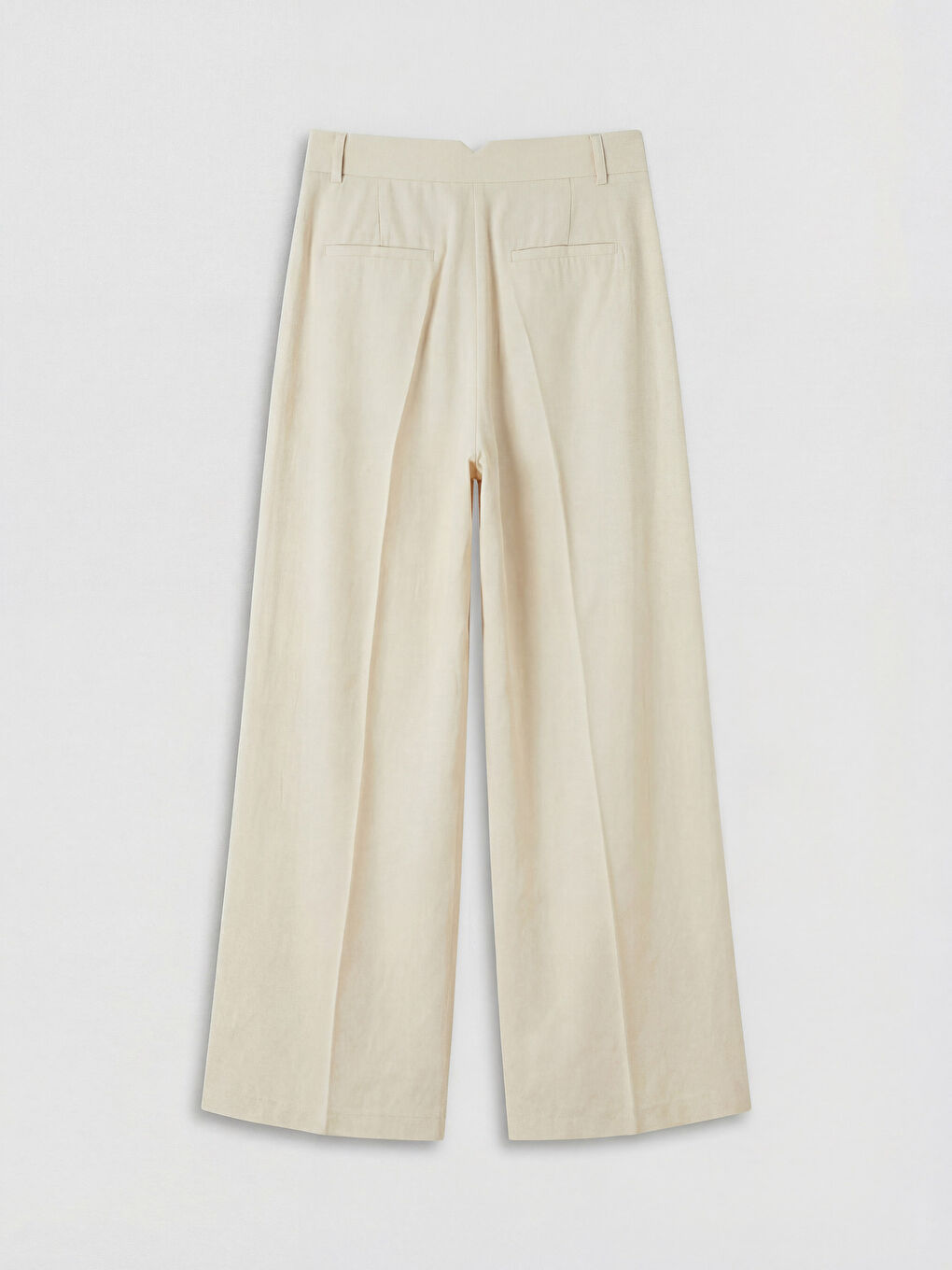 Bej Yüksek Bel Pileli Kadın Kumaş Pantolon-1