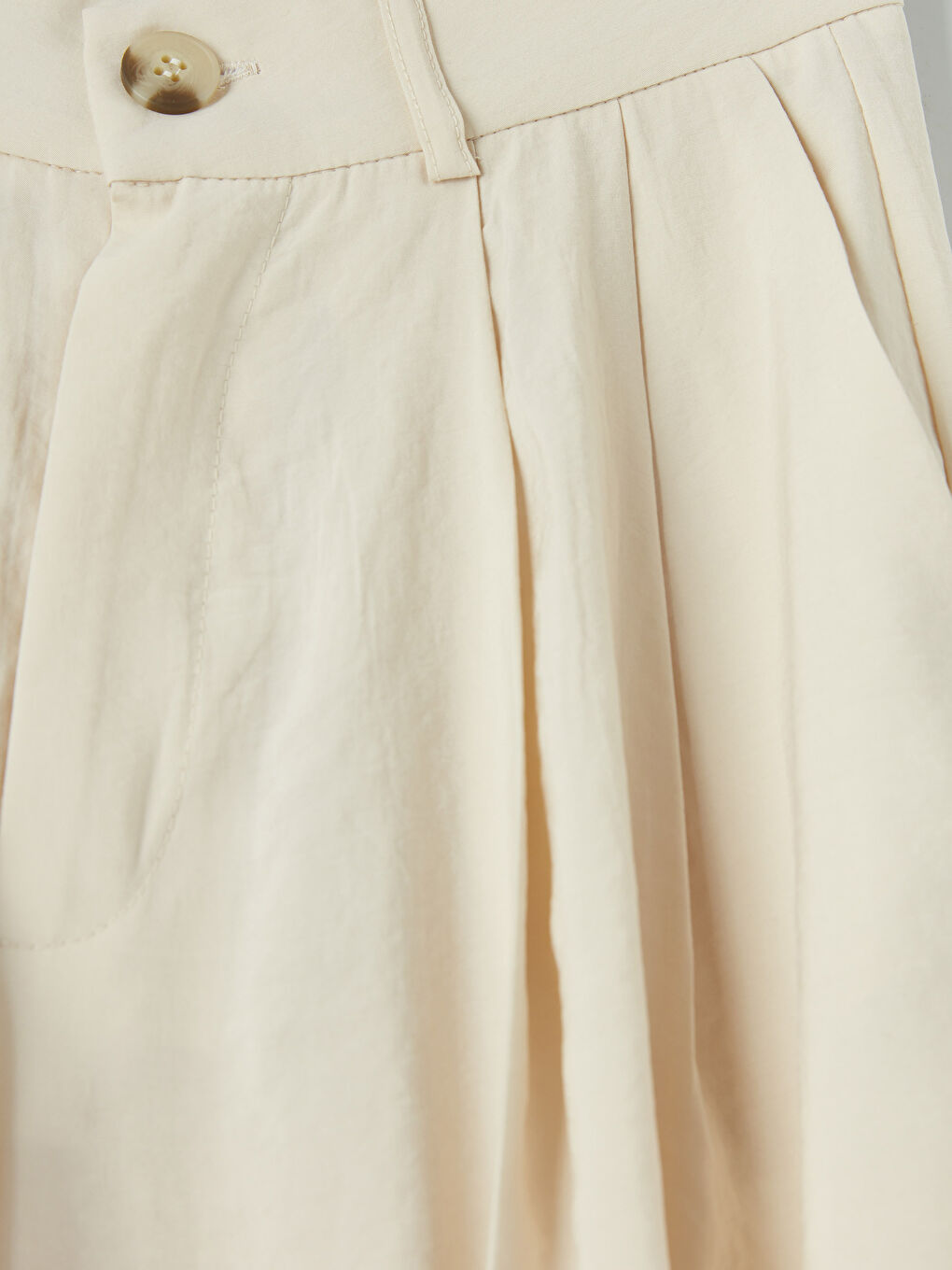 Bej Yüksek Bel Pileli Kadın Kumaş Pantolon-2