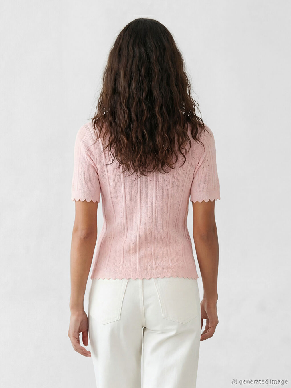 Pembe Polo Yaka Ajurlu Kadın Triko Kazak-3