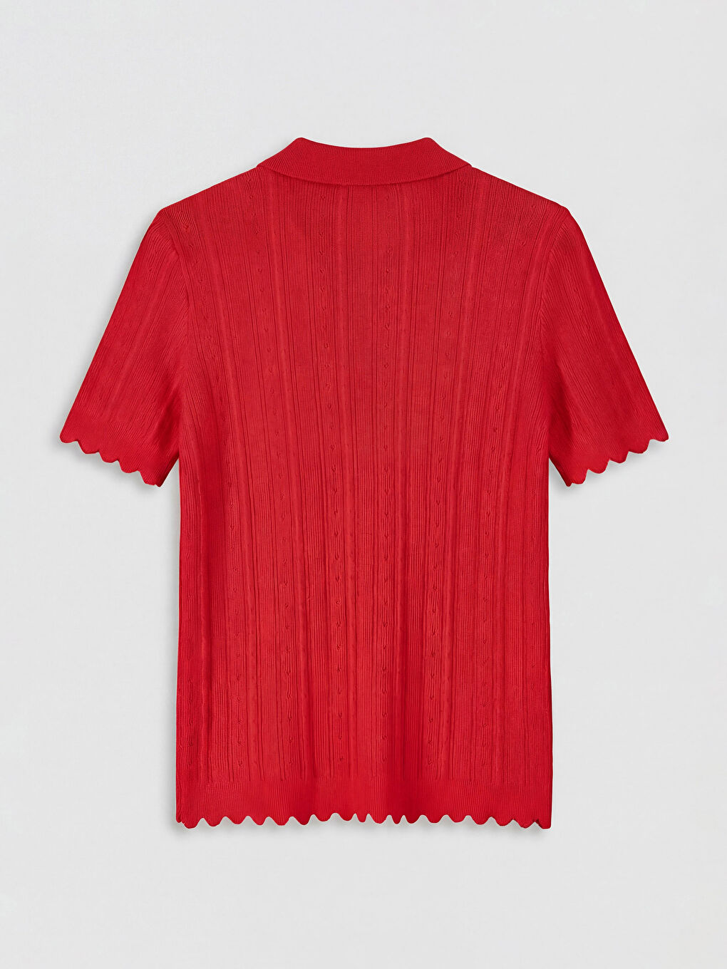 Kırmızı Polo Yaka Ajurlu Kadın Triko Kazak-1