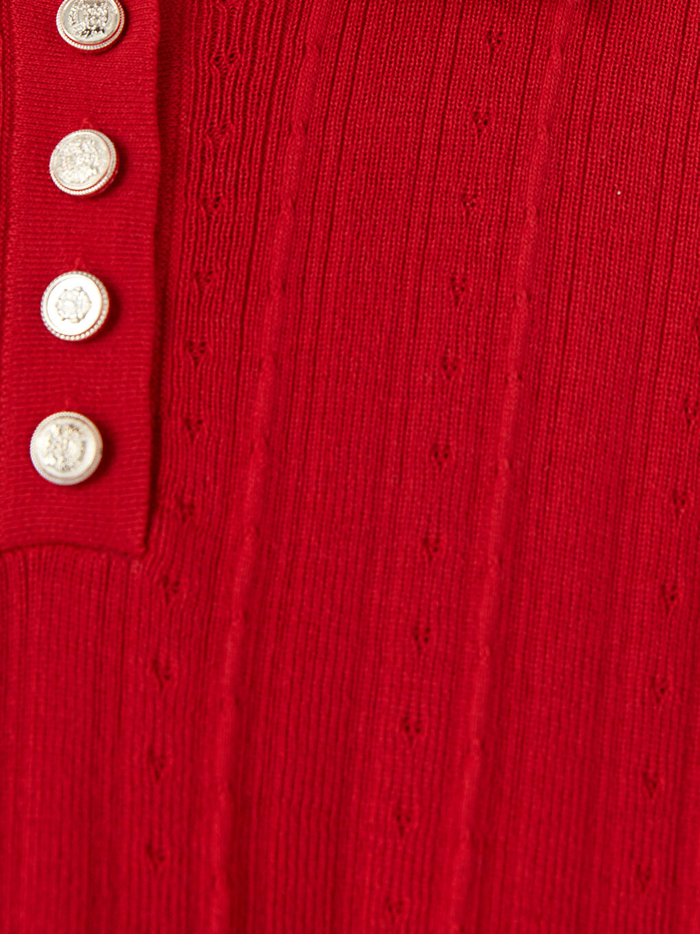 Kırmızı Polo Yaka Ajurlu Kadın Triko Kazak-2