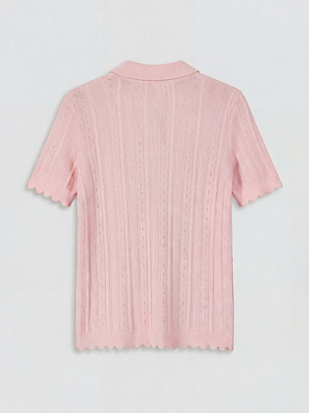 Pembe Polo Yaka Ajurlu Kadın Triko Kazak-5