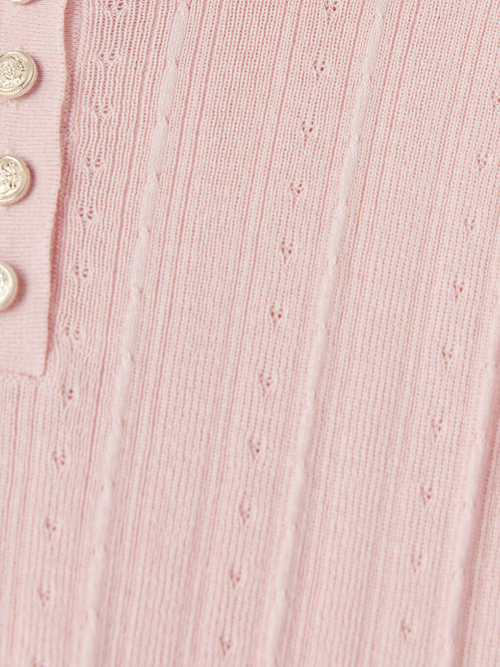 Pembe Polo Yaka Ajurlu Kadın Triko Kazak-6