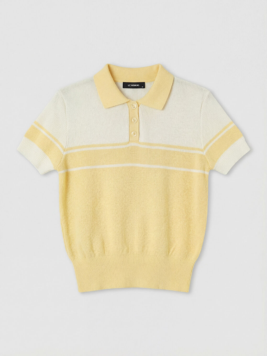 Sarı Polo Yaka Çizgili Kadın Triko Kazak