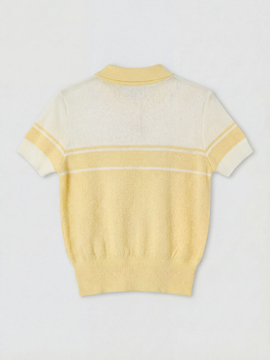 Sarı Polo Yaka Çizgili Kadın Triko Kazak-1