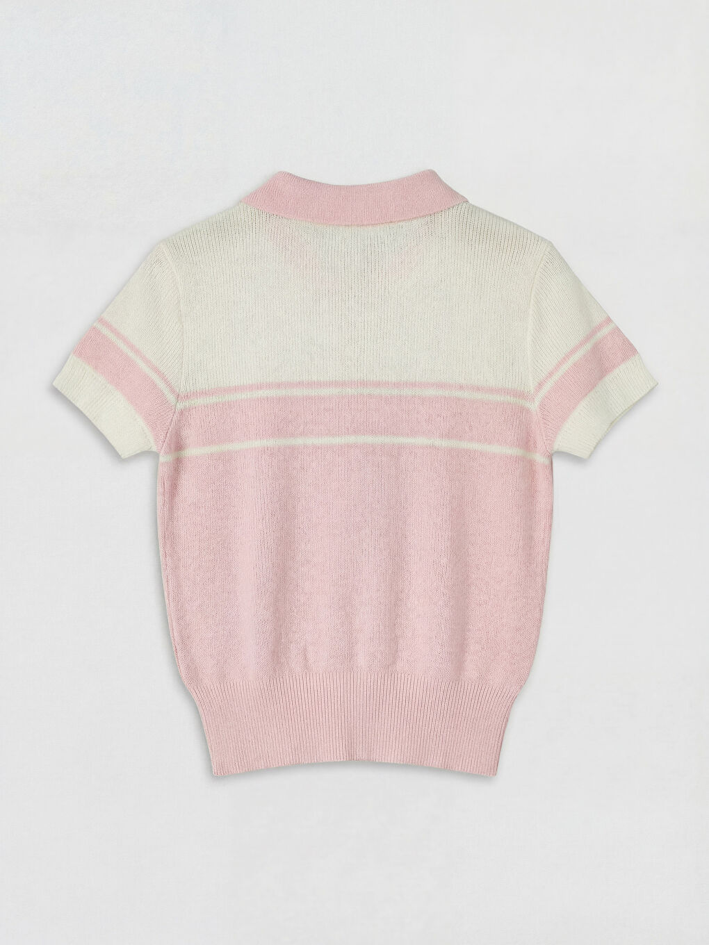 Pembe Polo Yaka Çizgili Kadın Triko Kazak-1