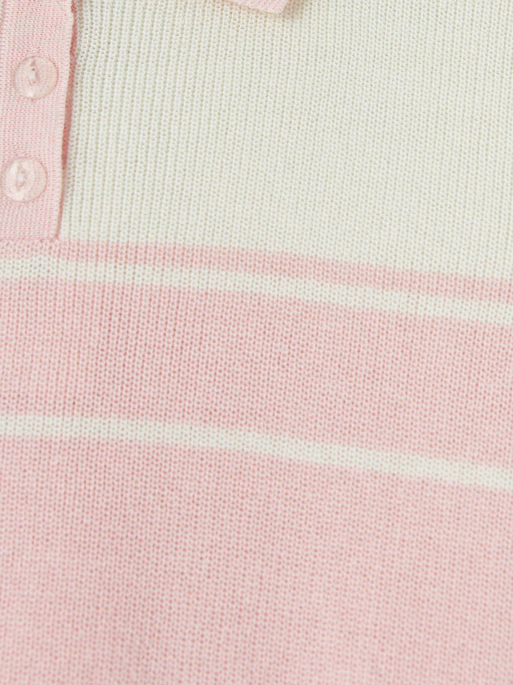 Pembe Polo Yaka Çizgili Kadın Triko Kazak-2