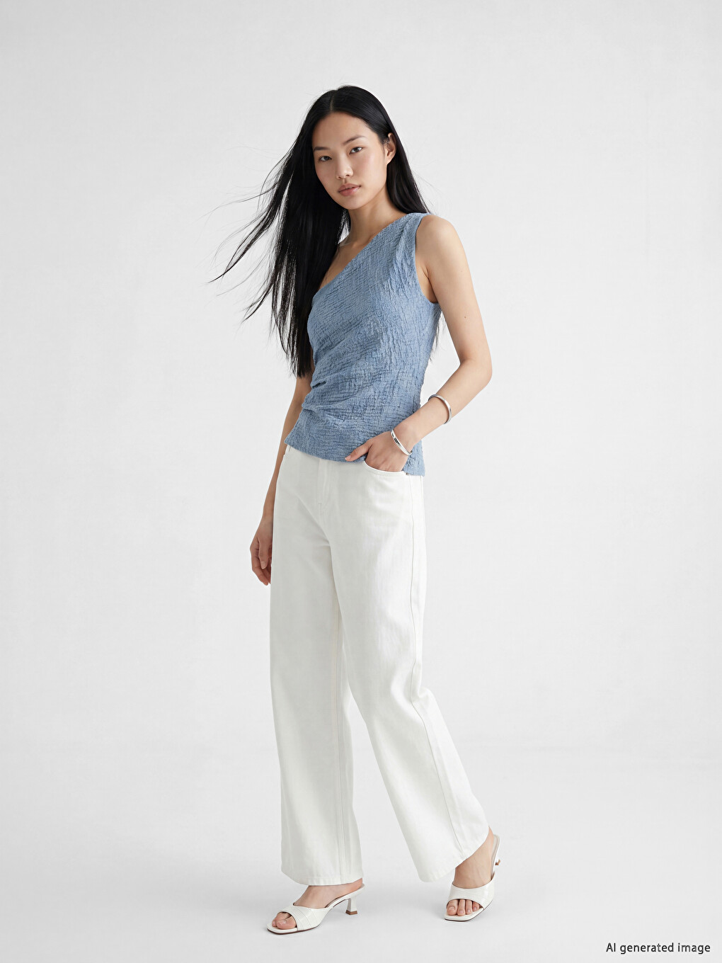 One Shoulder Ribbed Ruched Blouse-1