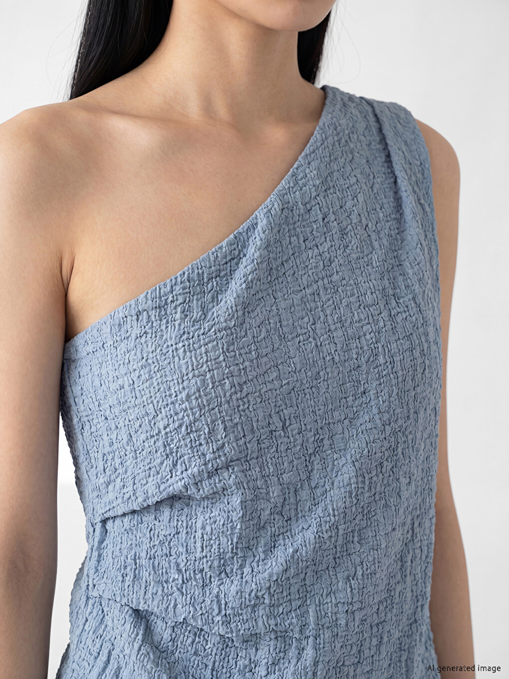 One Shoulder Ribbed Ruched Blouse-2
