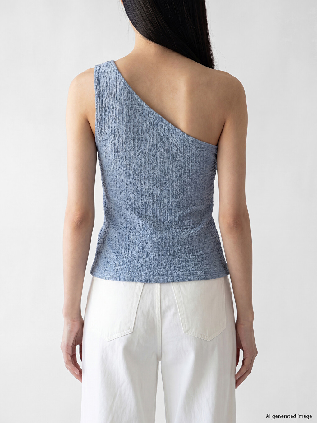One Shoulder Ribbed Ruched Blouse-3