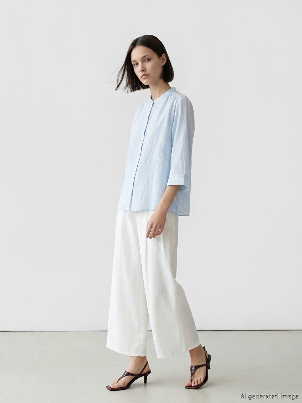 Mavi Hakim Yaka Dokulu Kadın Gömlek-1