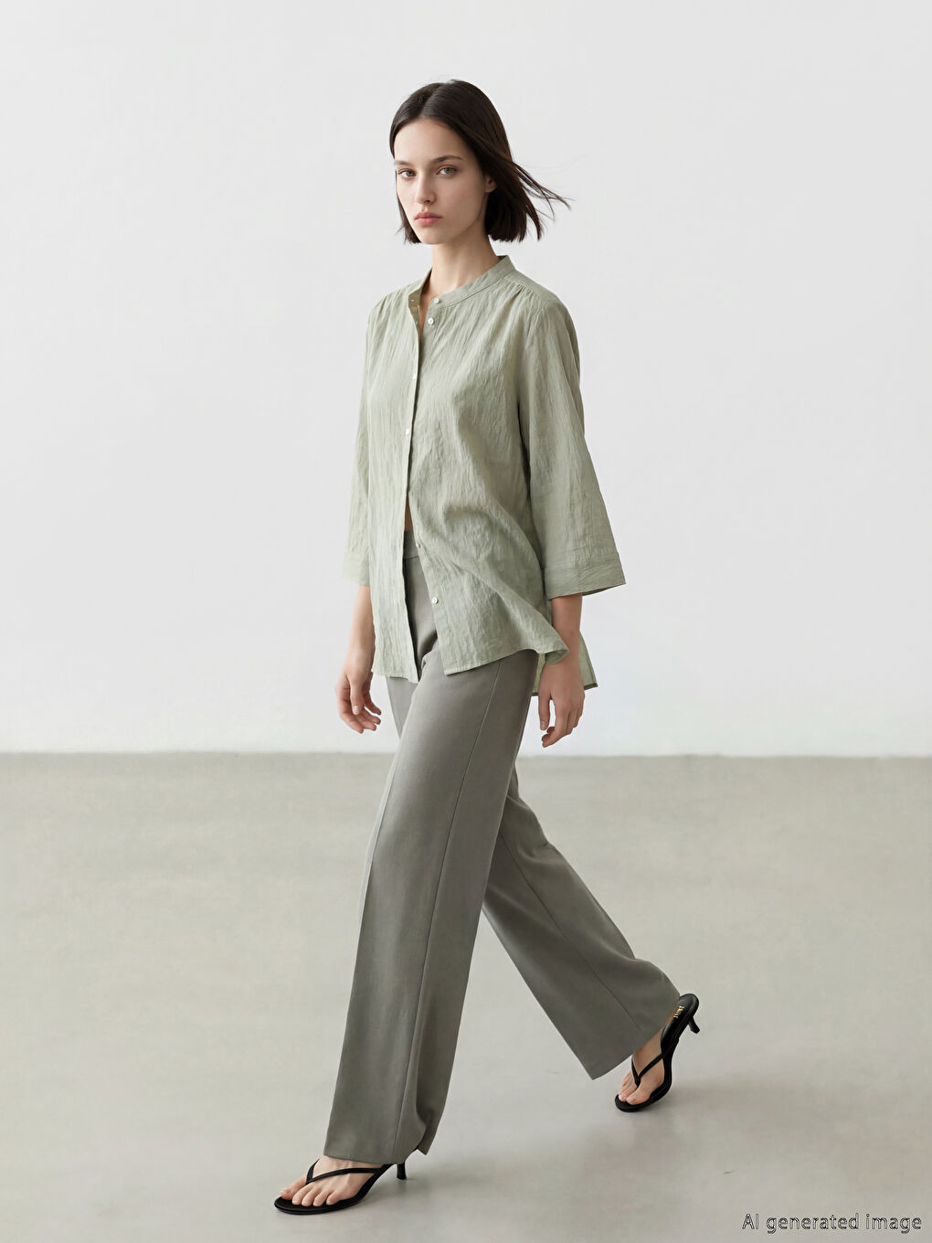 Yeşil Hakim Yaka Dokulu Kadın Gömlek