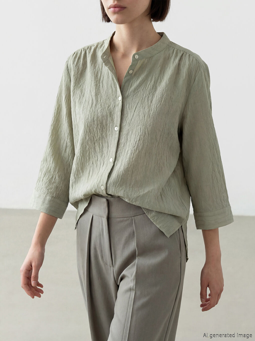 Yeşil Hakim Yaka Dokulu Kadın Gömlek-1