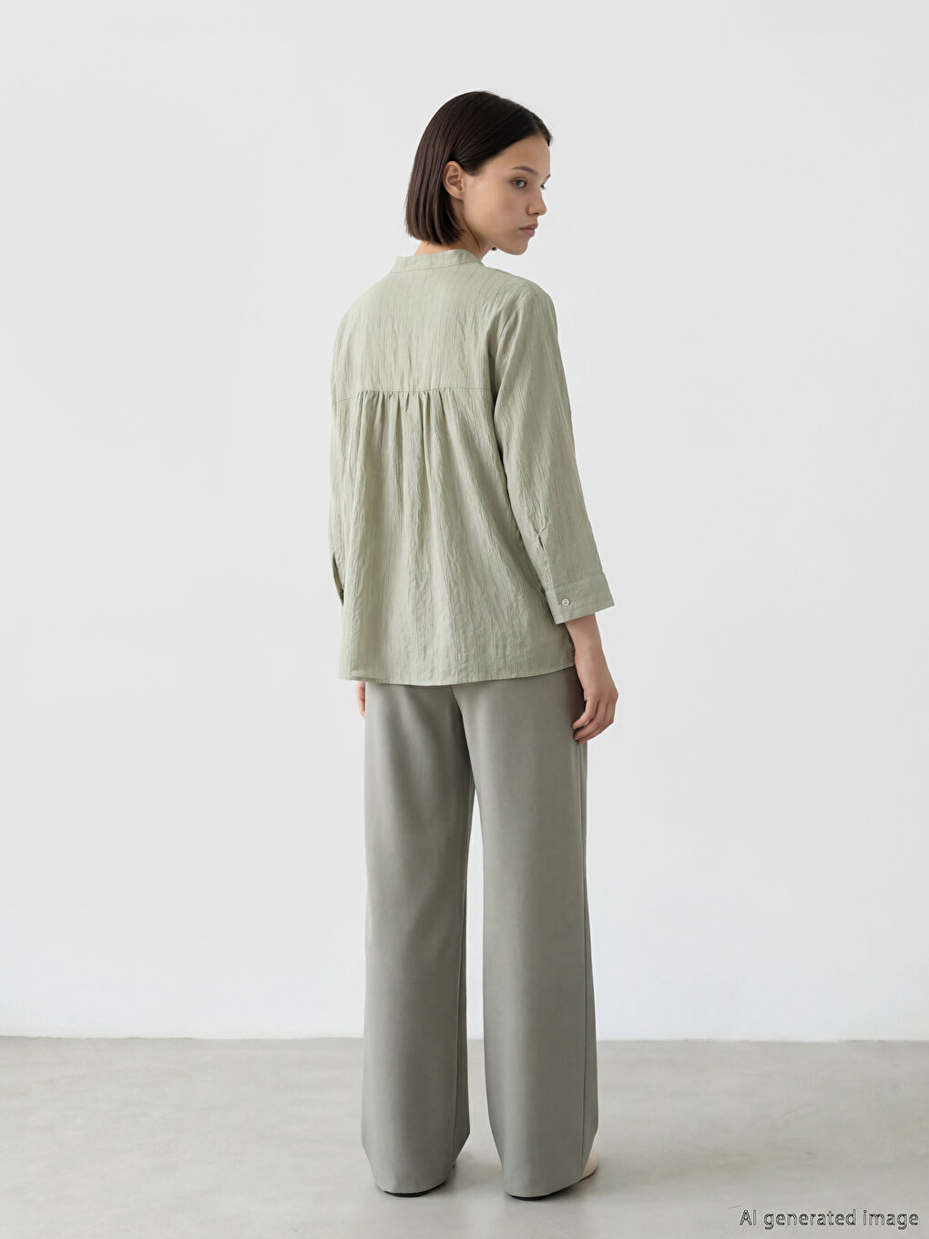 Yeşil Hakim Yaka Dokulu Kadın Gömlek-2