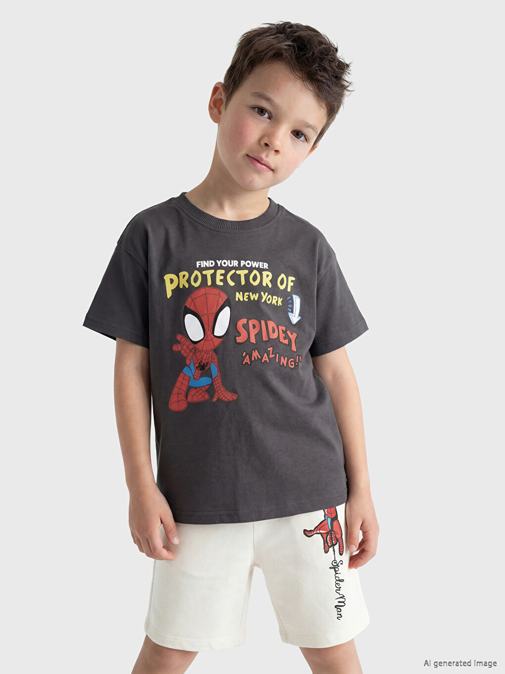 LCW Kids Antrasit Spider-man Baskılı Erkek Çocuk Tişört