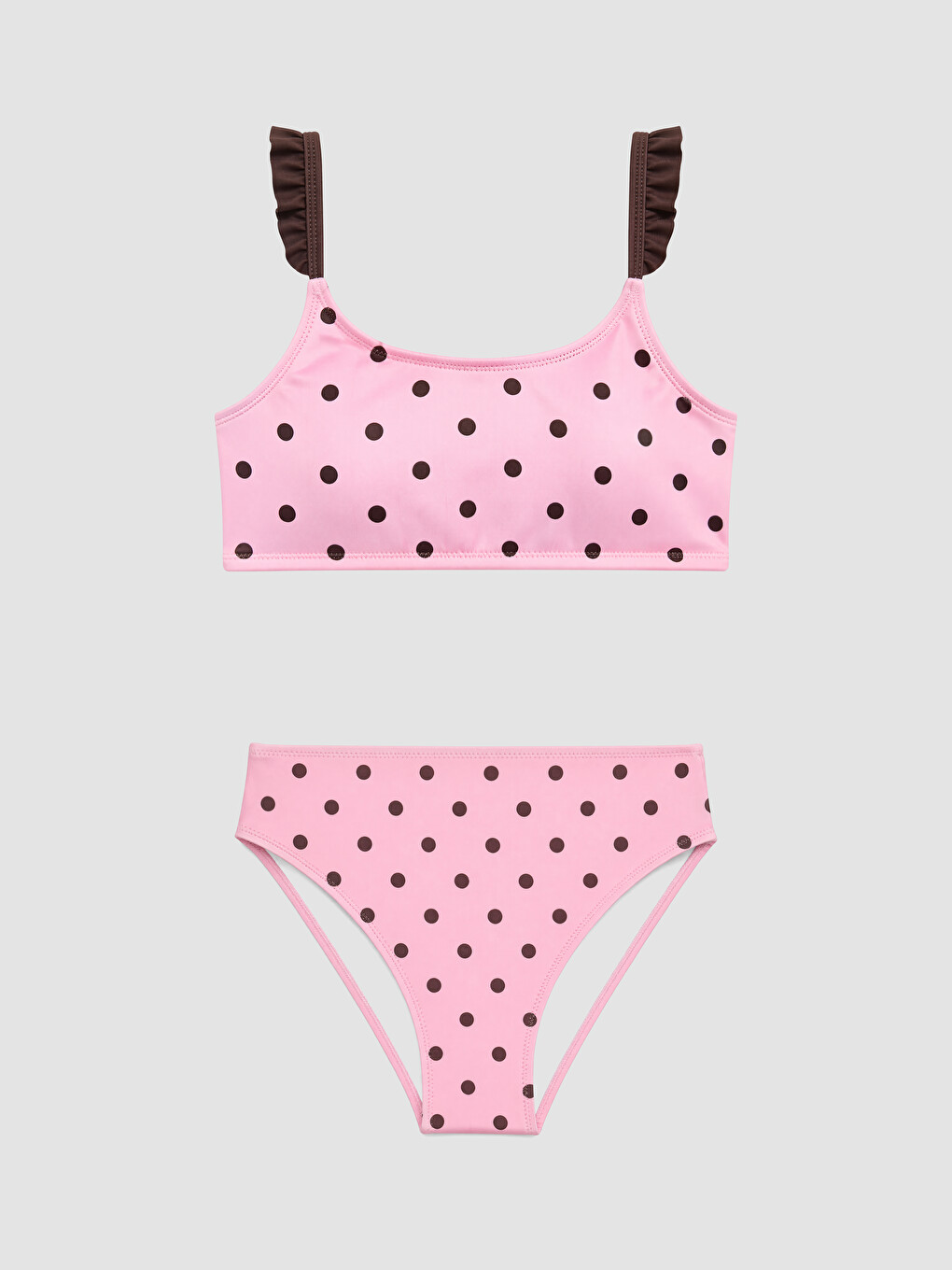 Pembe Puantiyeli Kız Çocuk Bikini Takımı