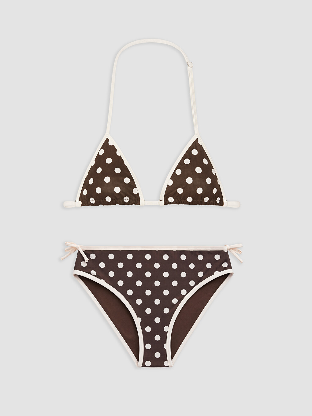 Kahverengi Puantiyeli Kız Çocuk Bikini