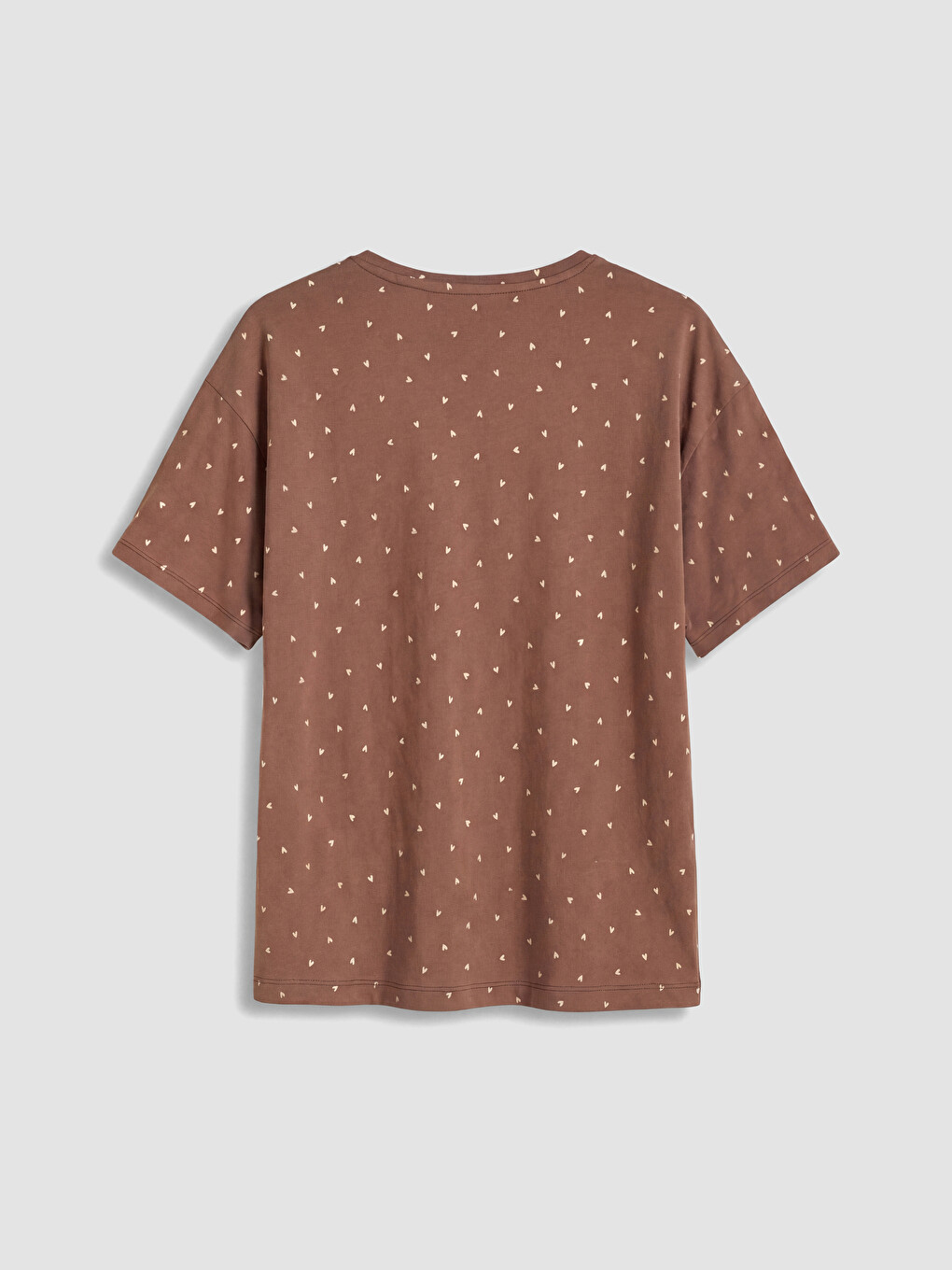 Kahverengi Bisiklet Yaka Desenli Kadın Pijama Üst-1