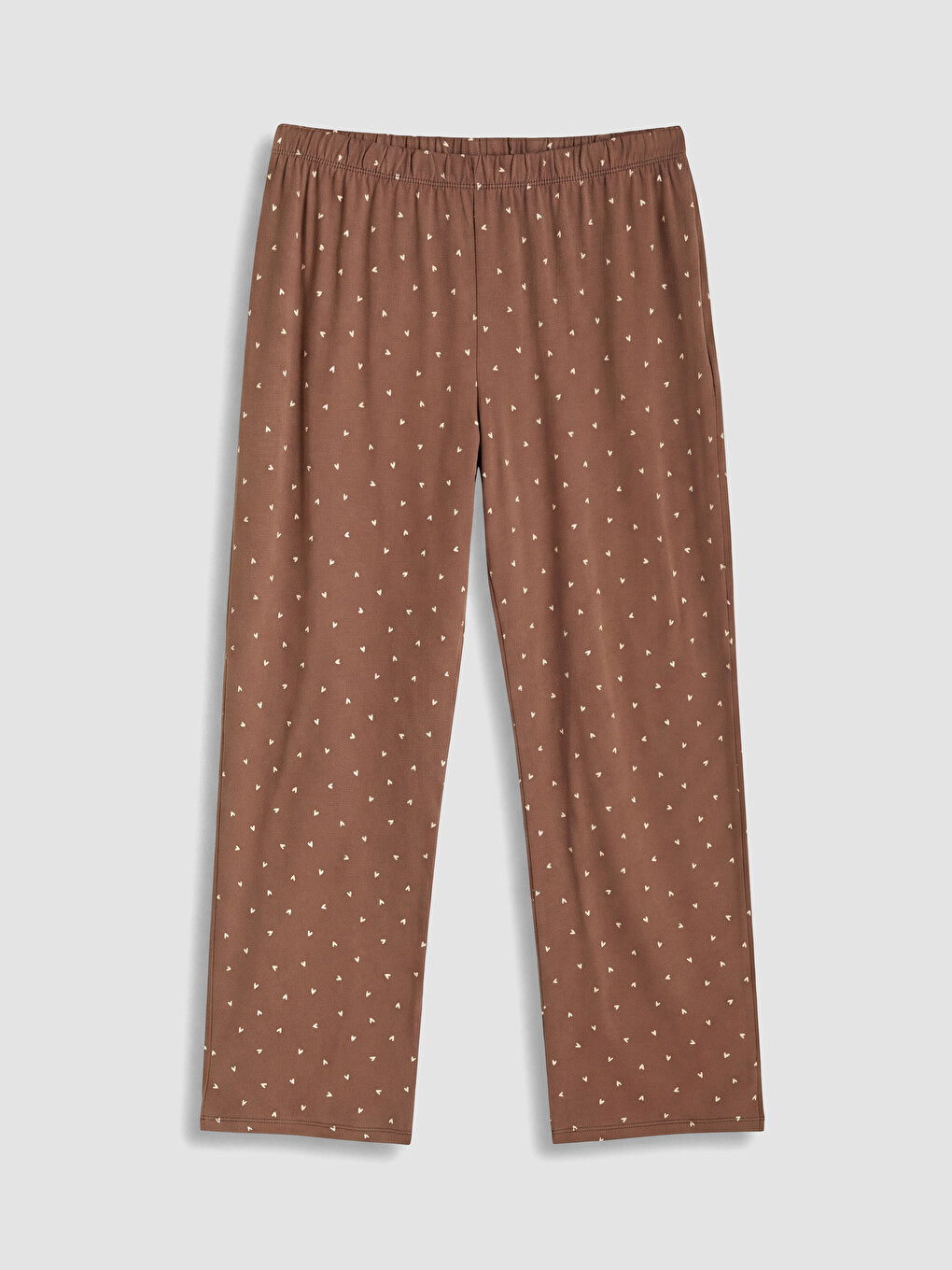 Kahverengi Kalp Desenli Kadın Pijama Takım-4