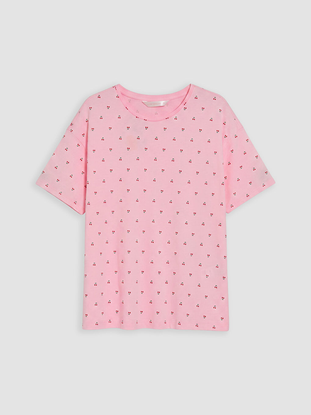 Ekru Bisiklet Yaka Kiraz Baskılı Kadın Pijama Takımı-1