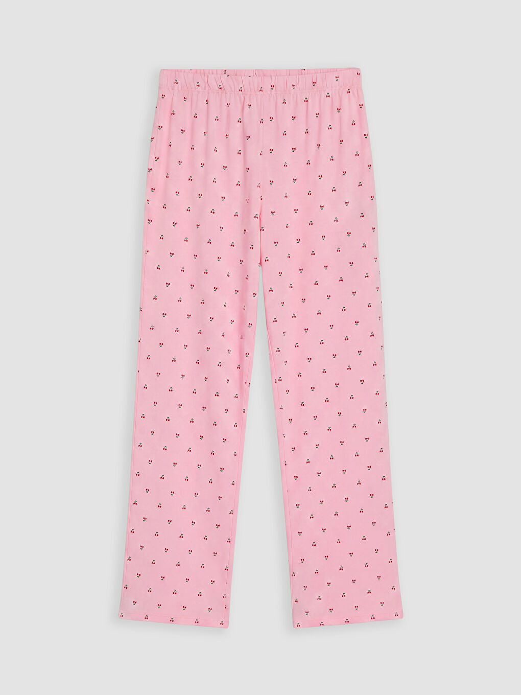 Ekru Bisiklet Yaka Kiraz Baskılı Kadın Pijama Takımı-2