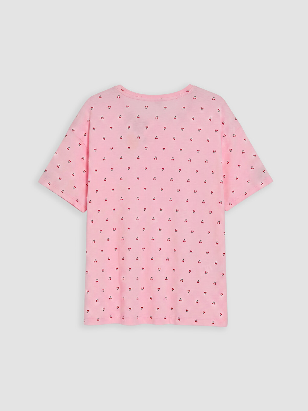 Ekru Bisiklet Yaka Kiraz Baskılı Kadın Pijama Takımı-3