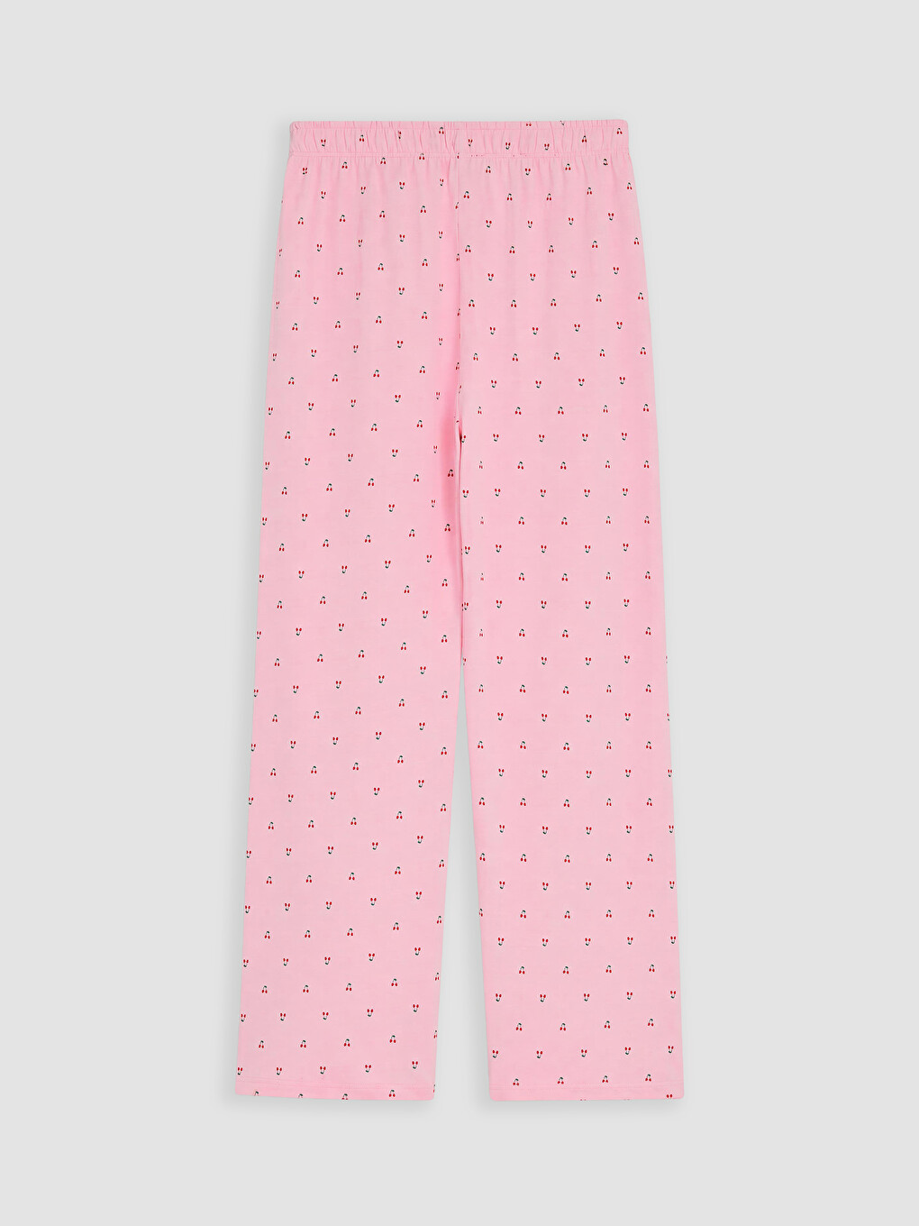 Ekru Bisiklet Yaka Kiraz Baskılı Kadın Pijama Takımı-4