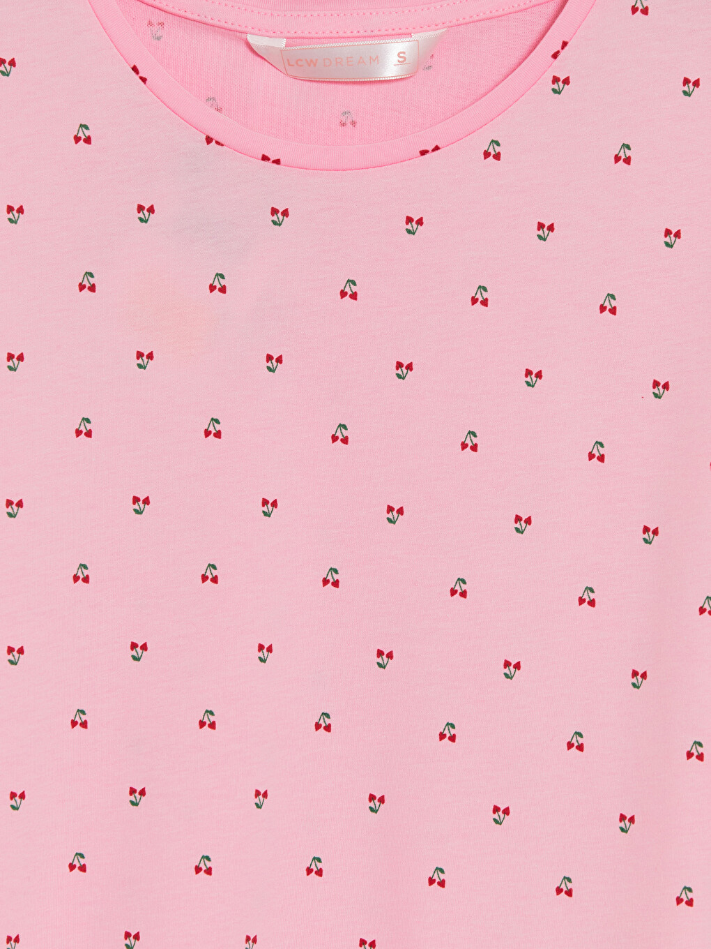 Ekru Bisiklet Yaka Kiraz Baskılı Kadın Pijama Takımı-6