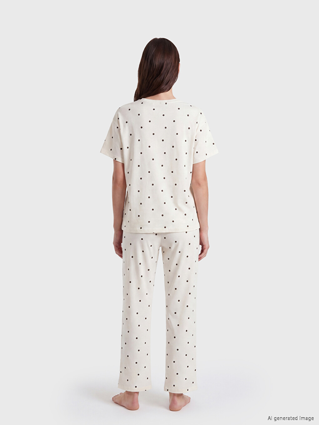 Bisiklet Yaka Puantiyeli Kadın Pijama Takımı-3