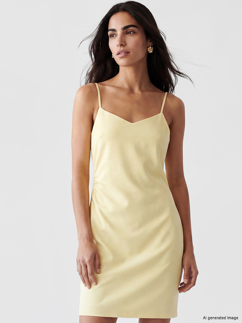 V Neck Strappy Ruched Crepe Dress-1