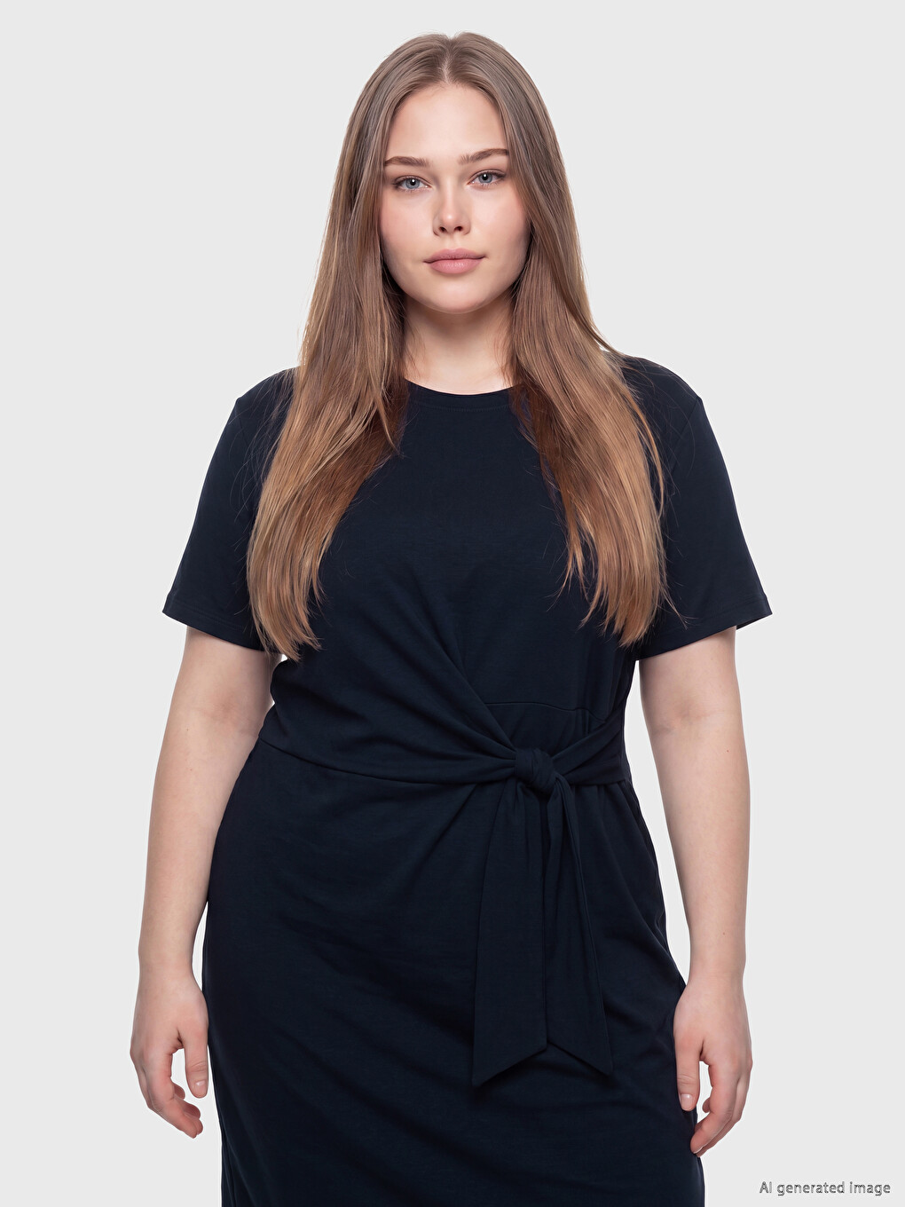 Crew Neck Tie-Up Ruched Dress-1