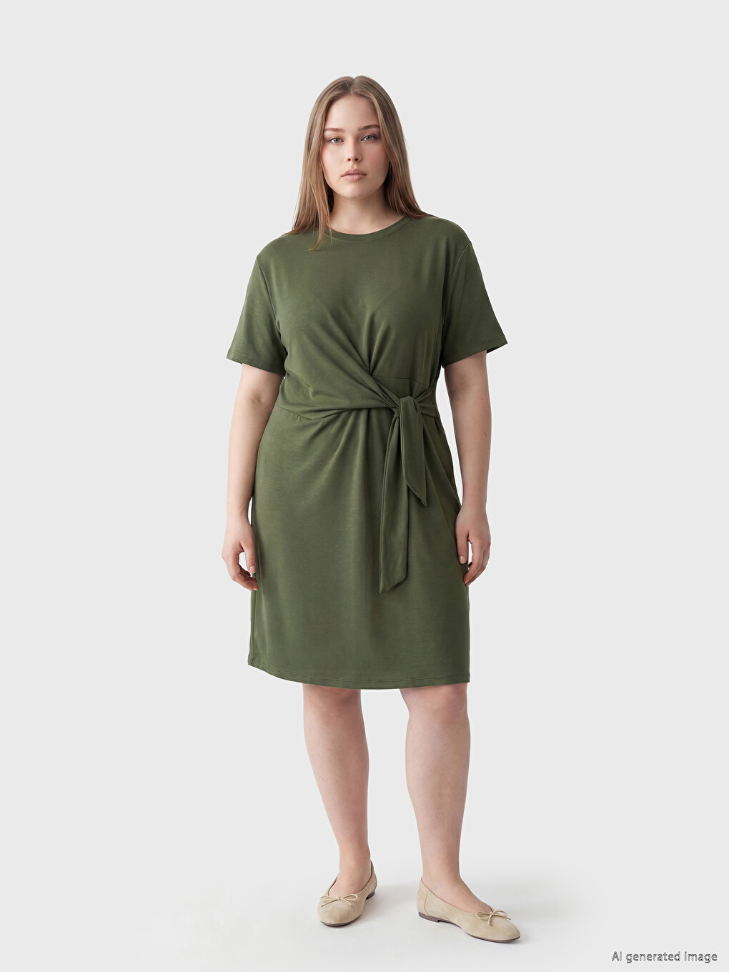 Crew Neck Tie-Up Ruched Dress