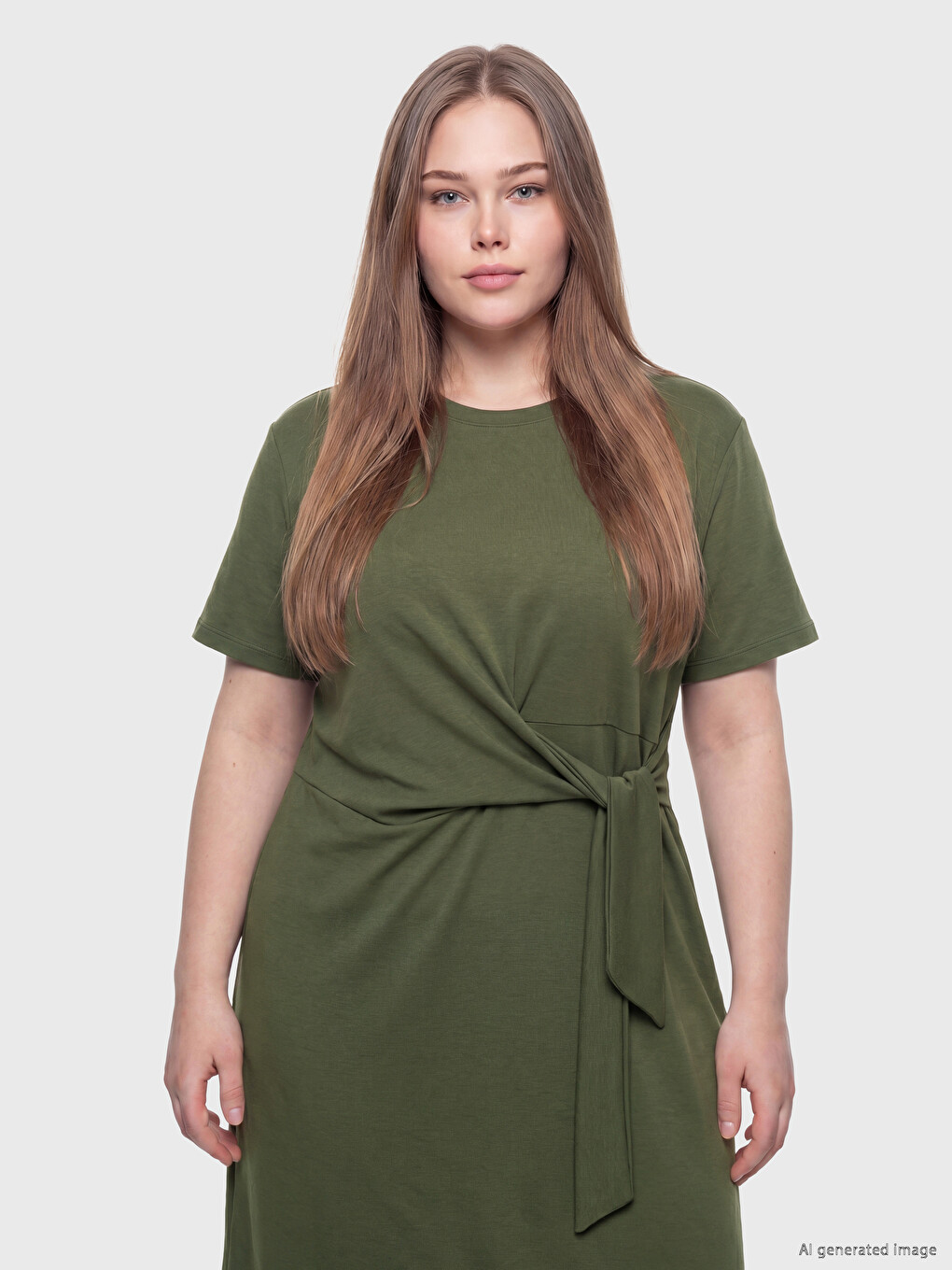 Crew Neck Tie-Up Ruched Dress-1