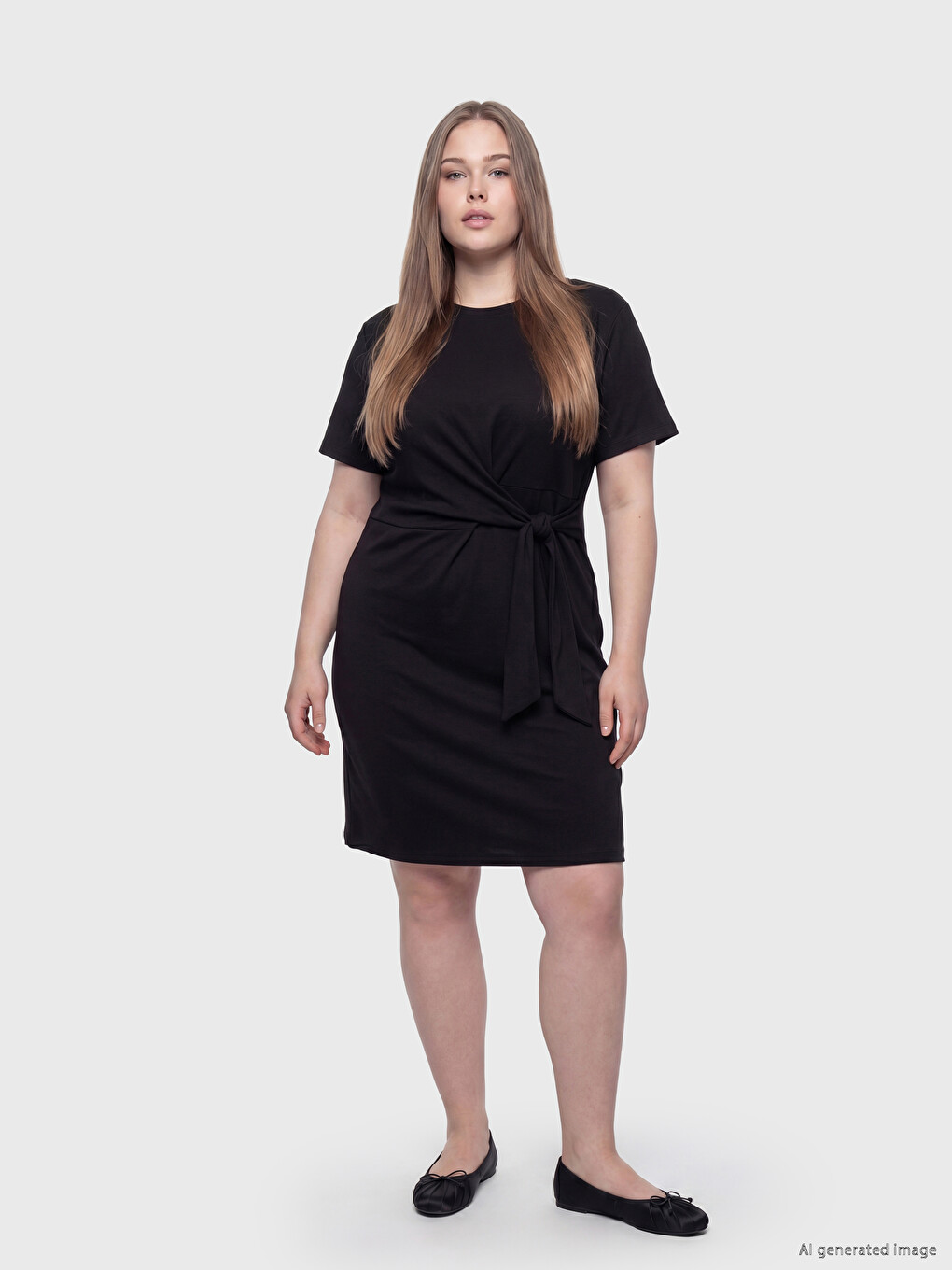 Crew Neck Tie-Up Ruched Dress