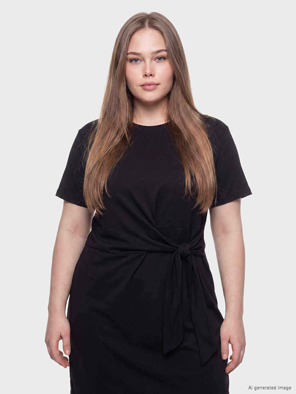 Crew Neck Tie-Up Ruched Dress-1