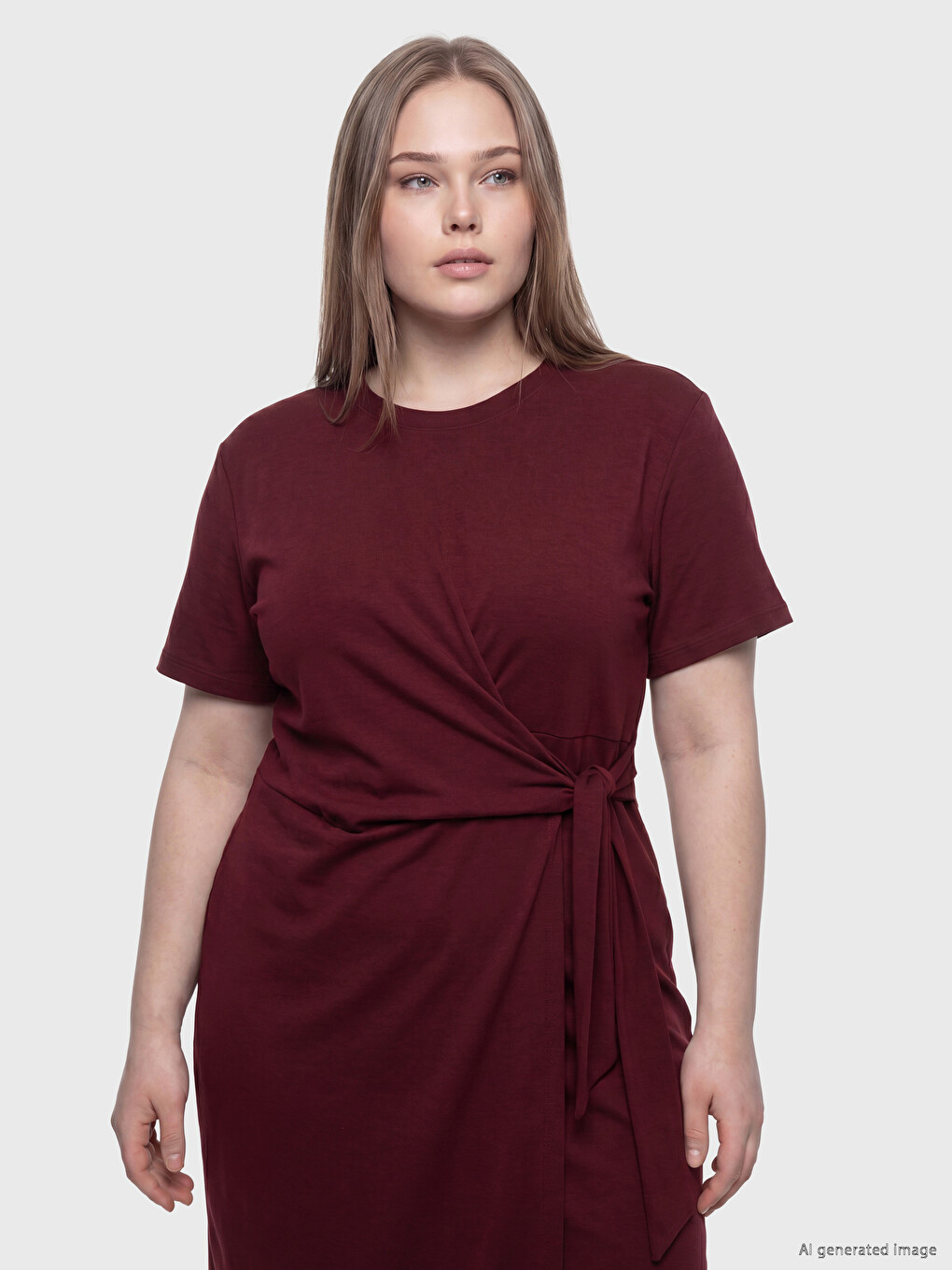 Crew Neck Tie-Up Ruched Dress-1