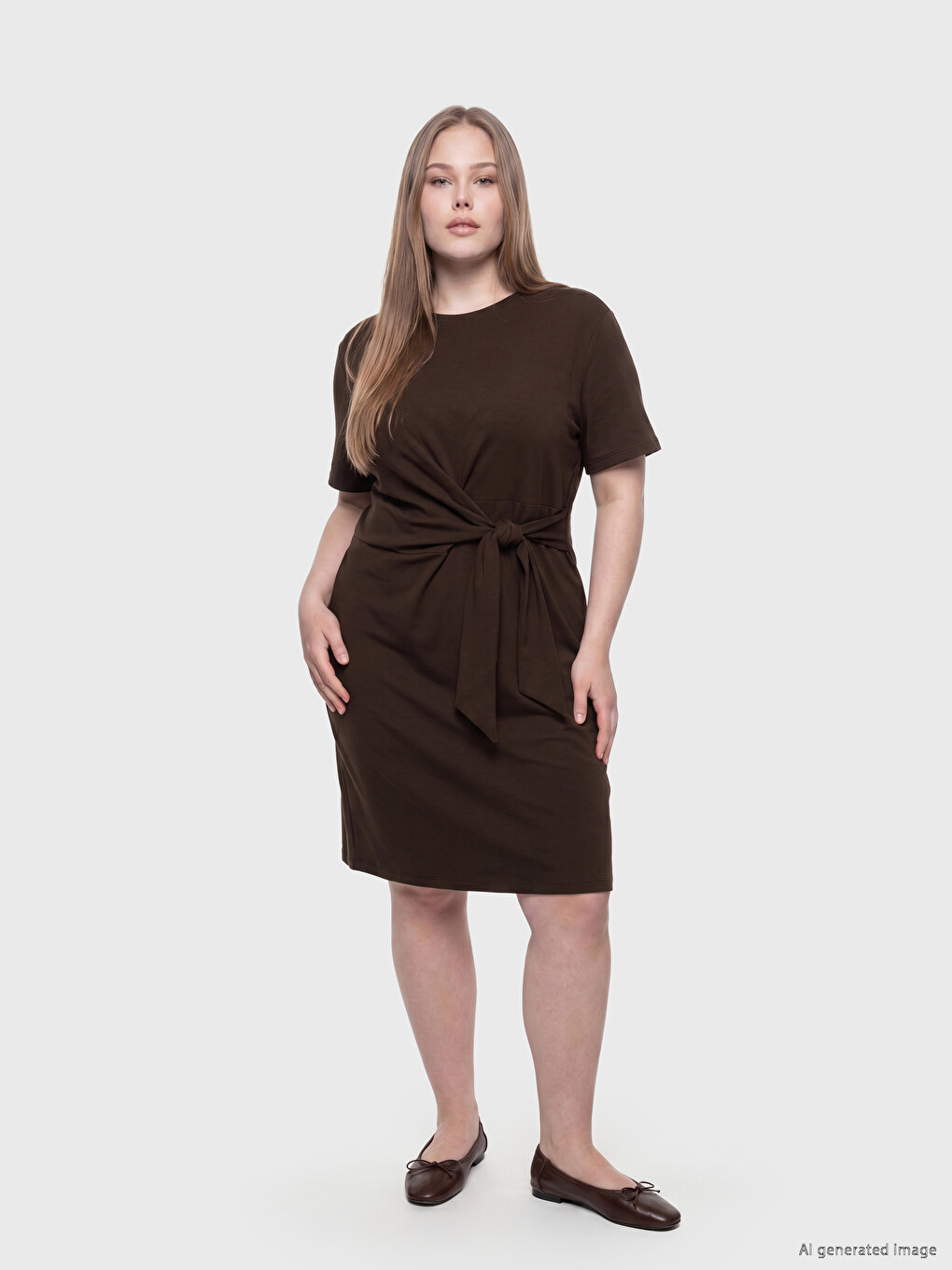 Crew Neck Tie-Up Ruched Dress