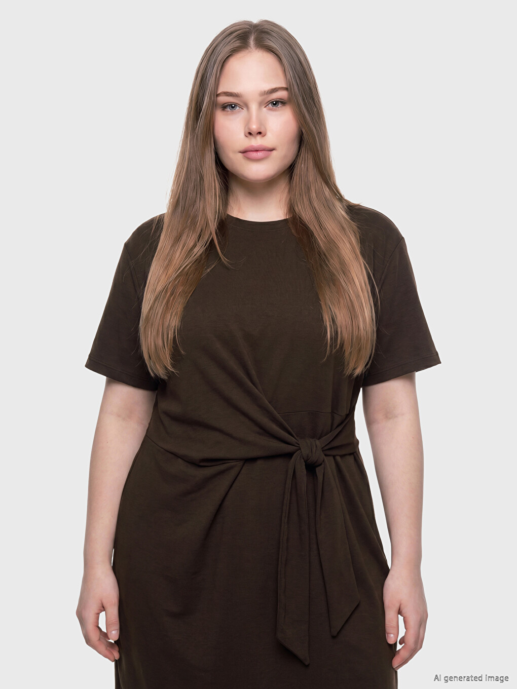 Crew Neck Tie-Up Ruched Dress-1