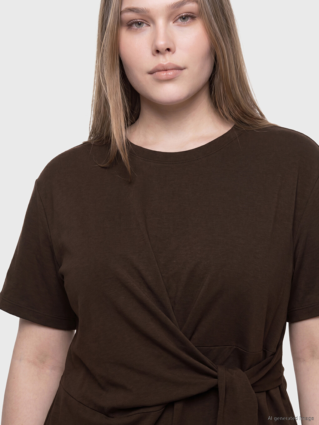 Crew Neck Tie-Up Ruched Dress-2