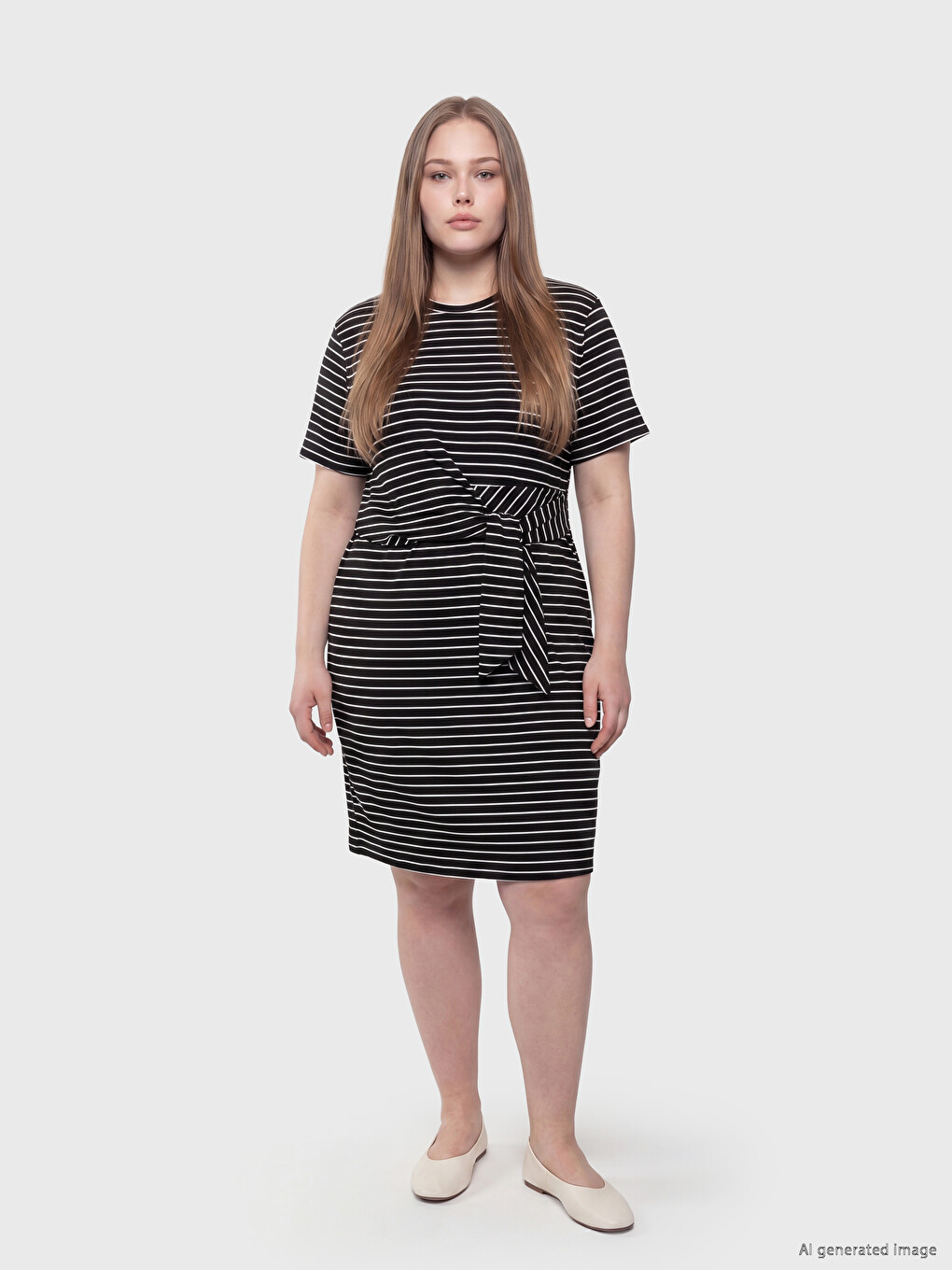 Crew Neck Tie-Up Ruched Dress