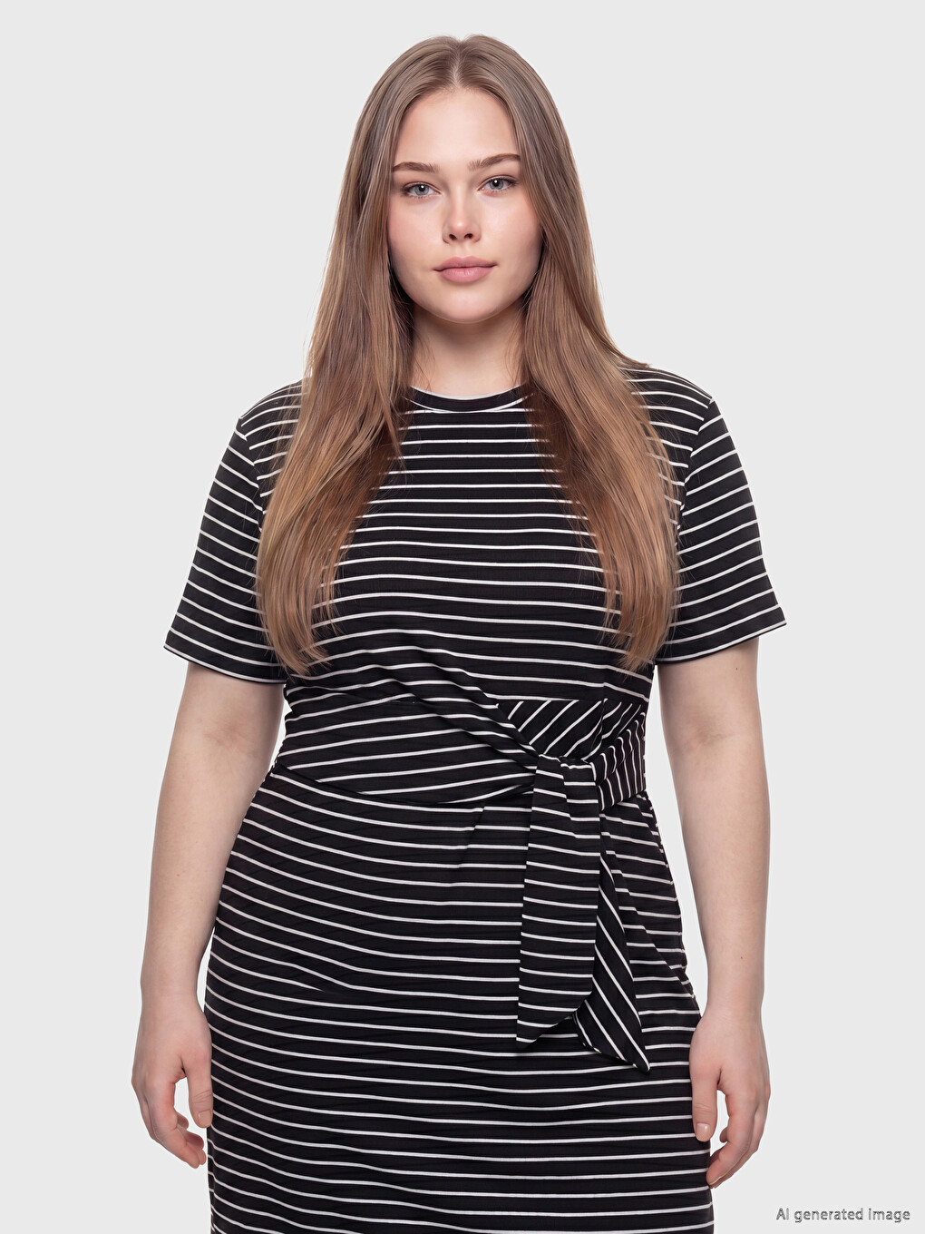 Crew Neck Tie-Up Ruched Dress-1