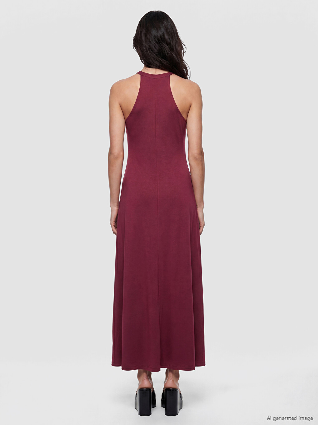 Bordo V Yaka A Kesim Modal Karışımlı Elbise-3