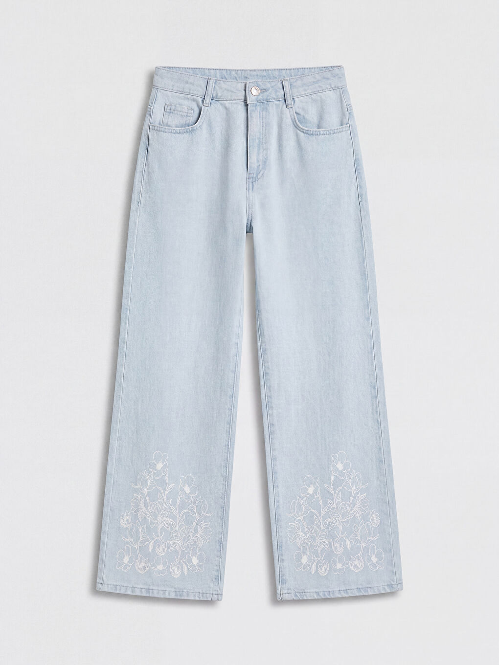 İndigo Wideleg Çiçekli Kız Çocuk Jean Pantolon
