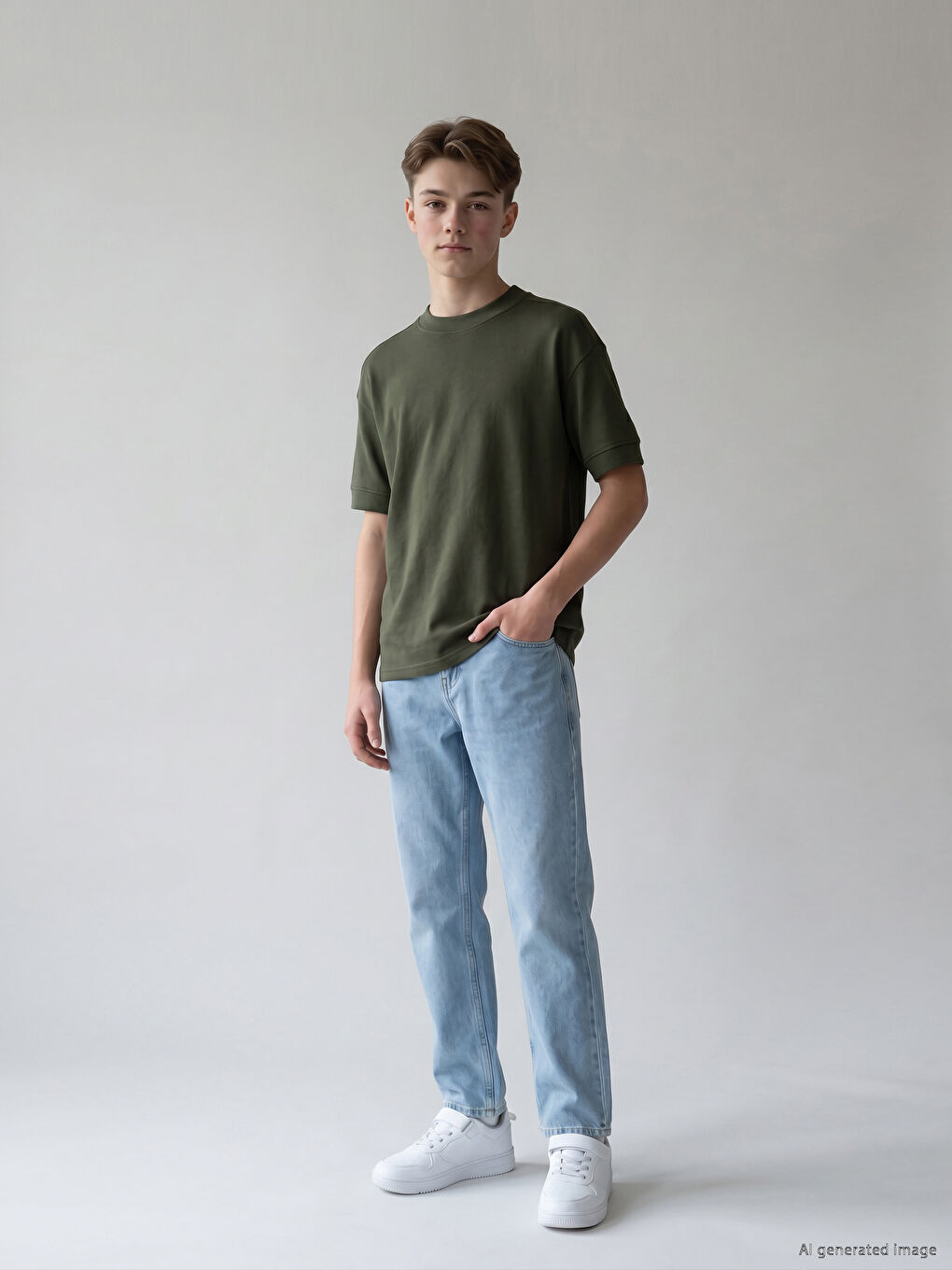 T-shirt bazë i trashë me jakë të rrumbullakët për Djem