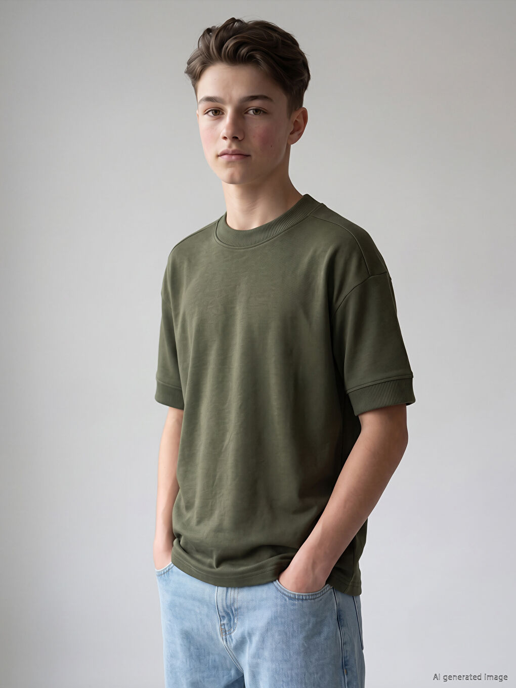 T-shirt bazë i trashë me jakë të rrumbullakët për Djem-1