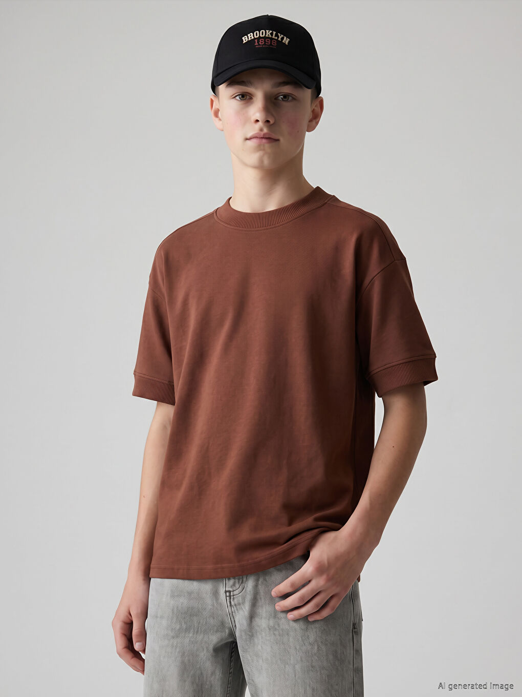 Crew Neck Boys' Thick Basic T-Shirt-1